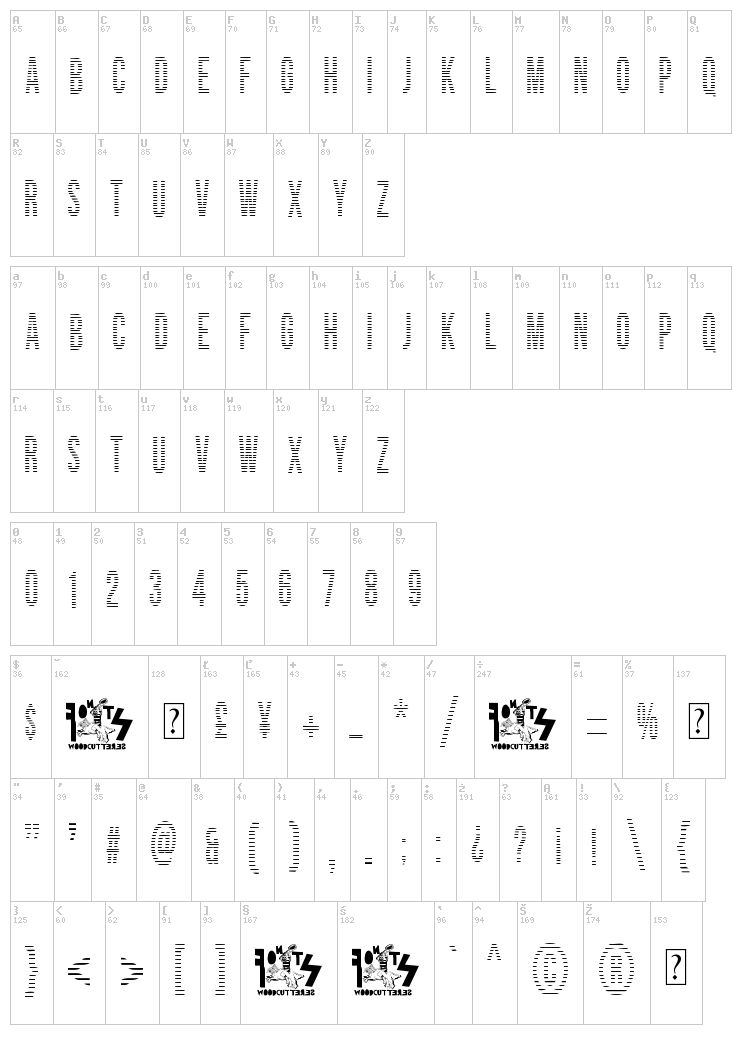 Woodcutter Lines font map